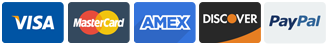 Visa, Mastercard, Amex, Discover, PayPal